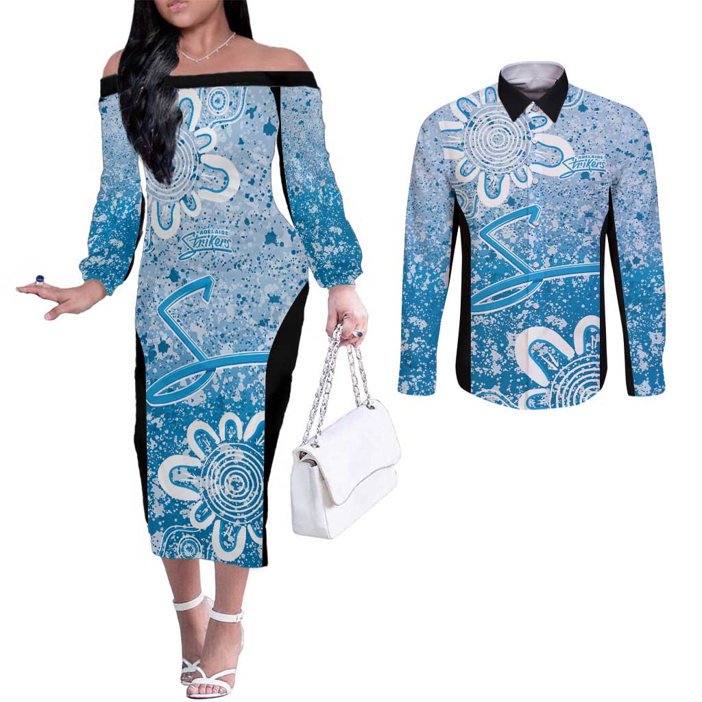 Adelaide Strikers Custom Couples Matching Off The Shoulder Long Sleeve Dress and Long Sleeve Button Shirt Minimalism Aboriginal