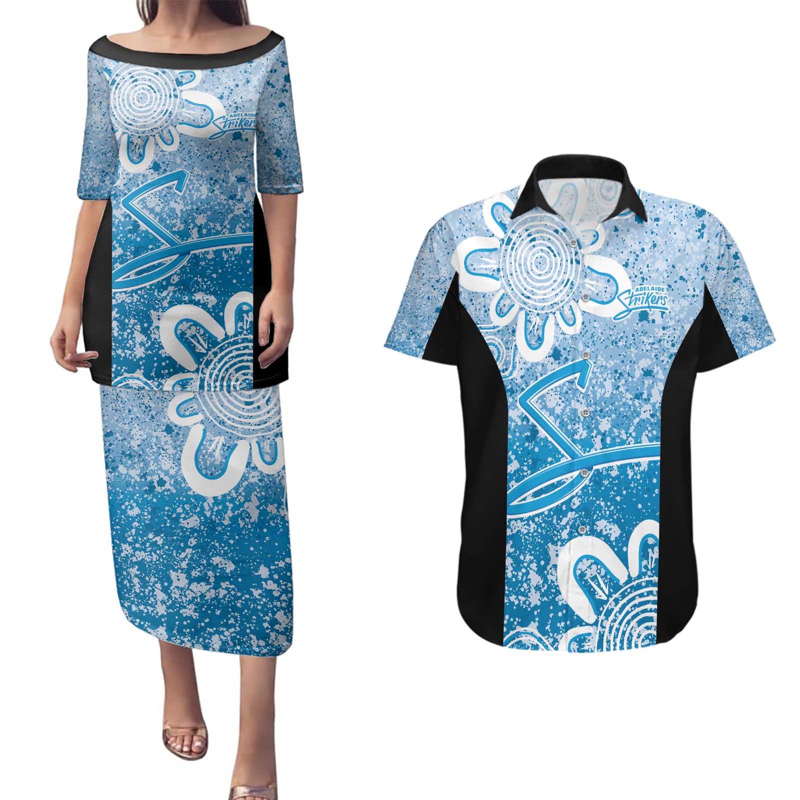 Adelaide Strikers Custom Couples Matching Puletasi and Hawaiian Shirt Minimalism Aboriginal