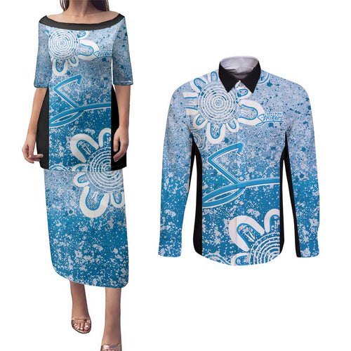Adelaide Strikers Custom Couples Matching Puletasi and Long Sleeve Button Shirt Minimalism Aboriginal