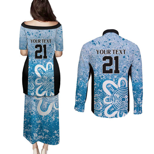 Adelaide Strikers Custom Couples Matching Puletasi and Long Sleeve Button Shirt Minimalism Aboriginal