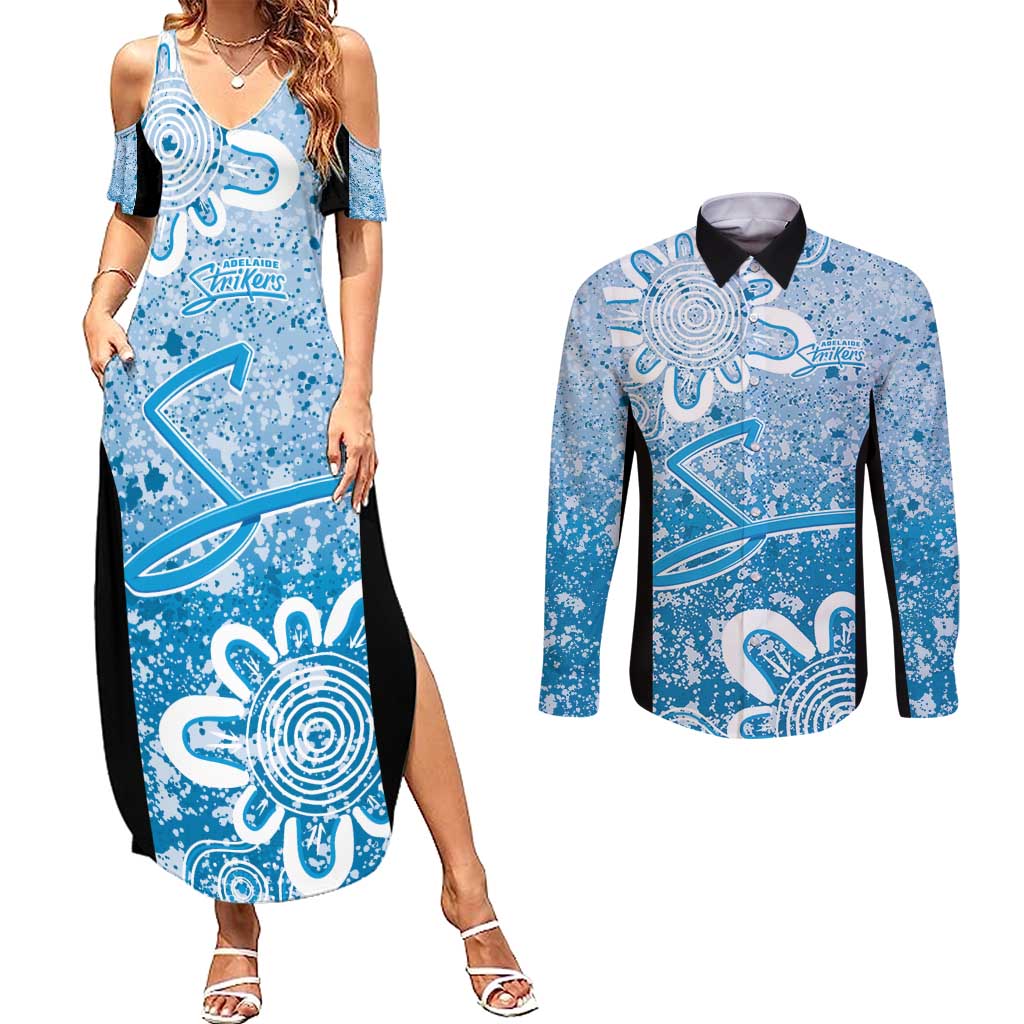 Adelaide Strikers Custom Couples Matching Summer Maxi Dress and Long Sleeve Button Shirt Minimalism Aboriginal