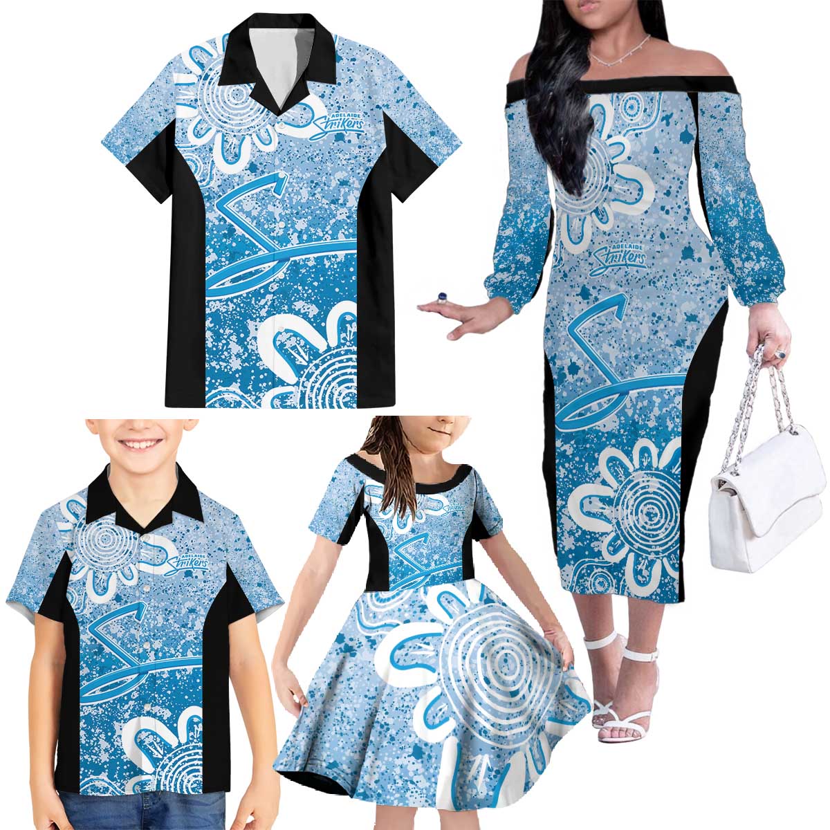 Adelaide Strikers Custom Family Matching Off The Shoulder Long Sleeve Dress and Hawaiian Shirt Minimalism Aboriginal