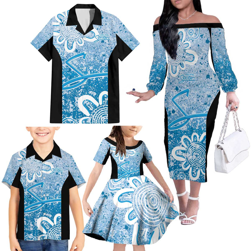 Adelaide Strikers Custom Family Matching Off The Shoulder Long Sleeve Dress and Hawaiian Shirt Minimalism Aboriginal