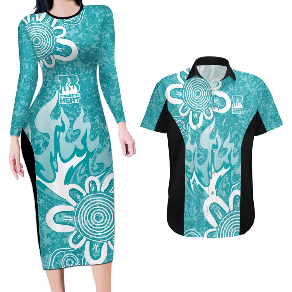 Brisbane Heat Custom Couples Matching Long Sleeve Bodycon Dress and Hawaiian Shirt Minimalism Aboriginal