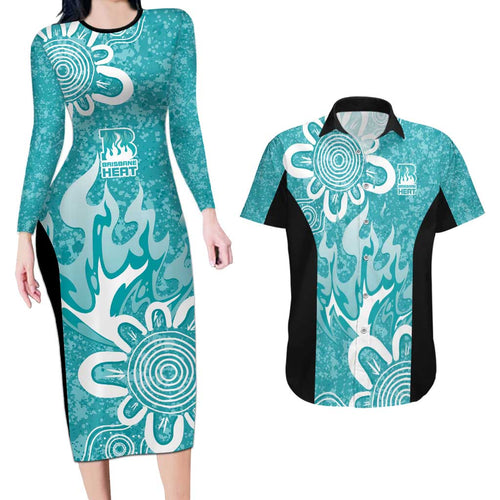 Brisbane Heat Custom Couples Matching Long Sleeve Bodycon Dress and Hawaiian Shirt Minimalism Aboriginal