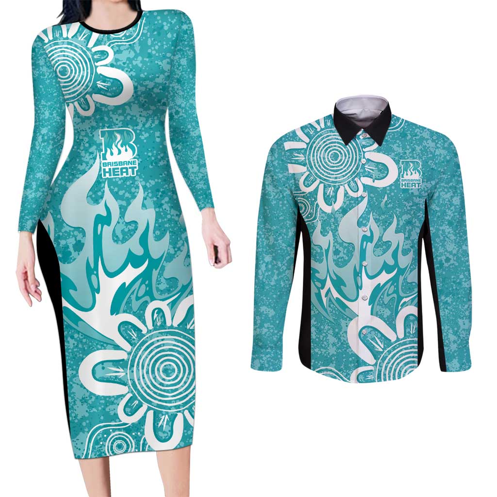 Brisbane Heat Custom Couples Matching Long Sleeve Bodycon Dress and Long Sleeve Button Shirt Minimalism Aboriginal