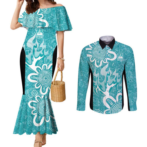 Brisbane Heat Custom Couples Matching Mermaid Dress and Long Sleeve Button Shirt Minimalism Aboriginal