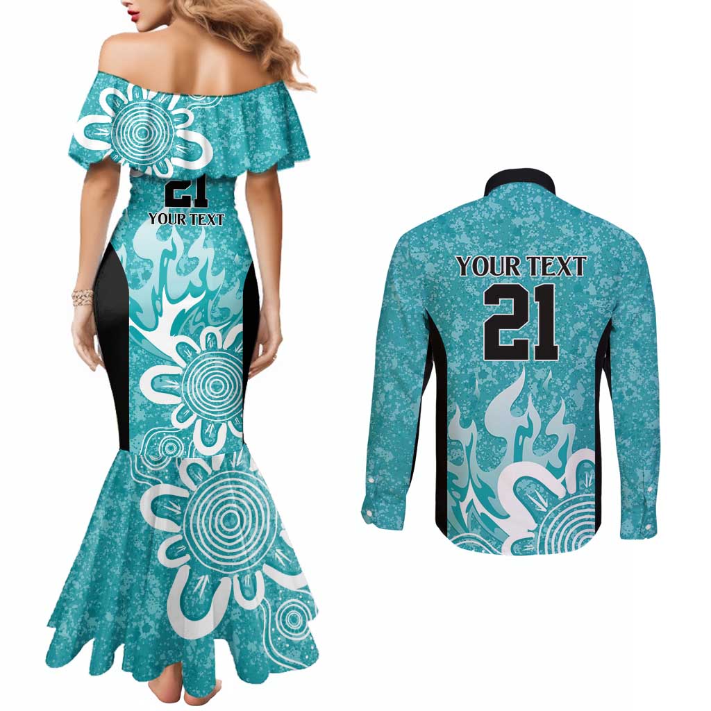 Brisbane Heat Custom Couples Matching Mermaid Dress and Long Sleeve Button Shirt Minimalism Aboriginal