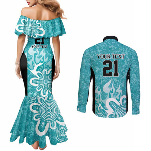 Brisbane Heat Custom Couples Matching Mermaid Dress and Long Sleeve Button Shirt Minimalism Aboriginal