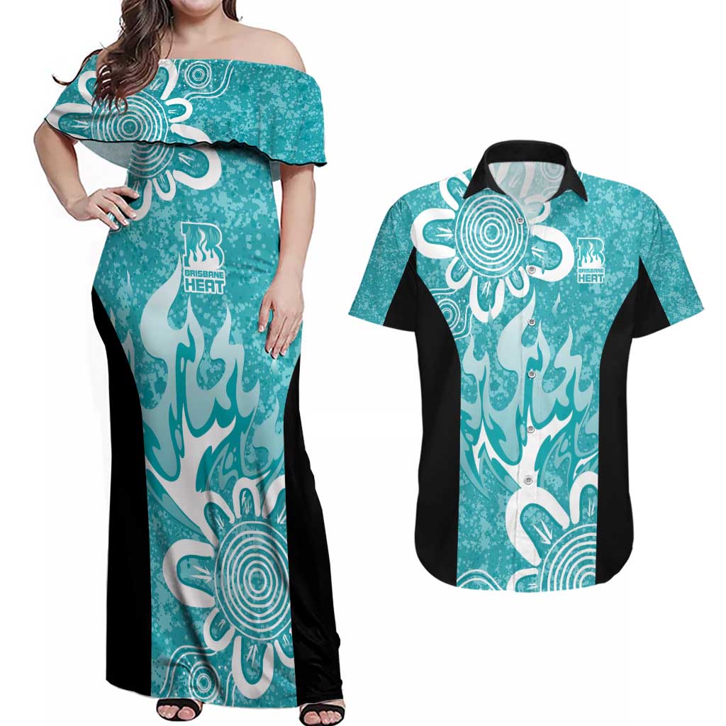 Brisbane Heat Custom Couples Matching Off Shoulder Maxi Dress and Hawaiian Shirt Minimalism Aboriginal