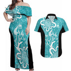Brisbane Heat Custom Couples Matching Off Shoulder Maxi Dress and Hawaiian Shirt Minimalism Aboriginal