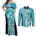 Brisbane Heat Custom Couples Matching Off Shoulder Maxi Dress and Long Sleeve Button Shirt Minimalism Aboriginal