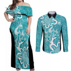 Brisbane Heat Custom Couples Matching Off Shoulder Maxi Dress and Long Sleeve Button Shirt Minimalism Aboriginal