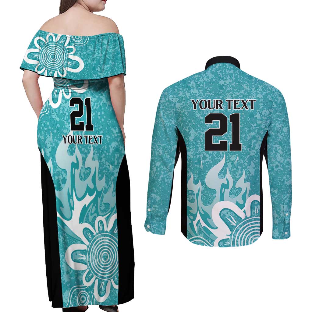 Brisbane Heat Custom Couples Matching Off Shoulder Maxi Dress and Long Sleeve Button Shirt Minimalism Aboriginal