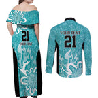 Brisbane Heat Custom Couples Matching Off Shoulder Maxi Dress and Long Sleeve Button Shirt Minimalism Aboriginal