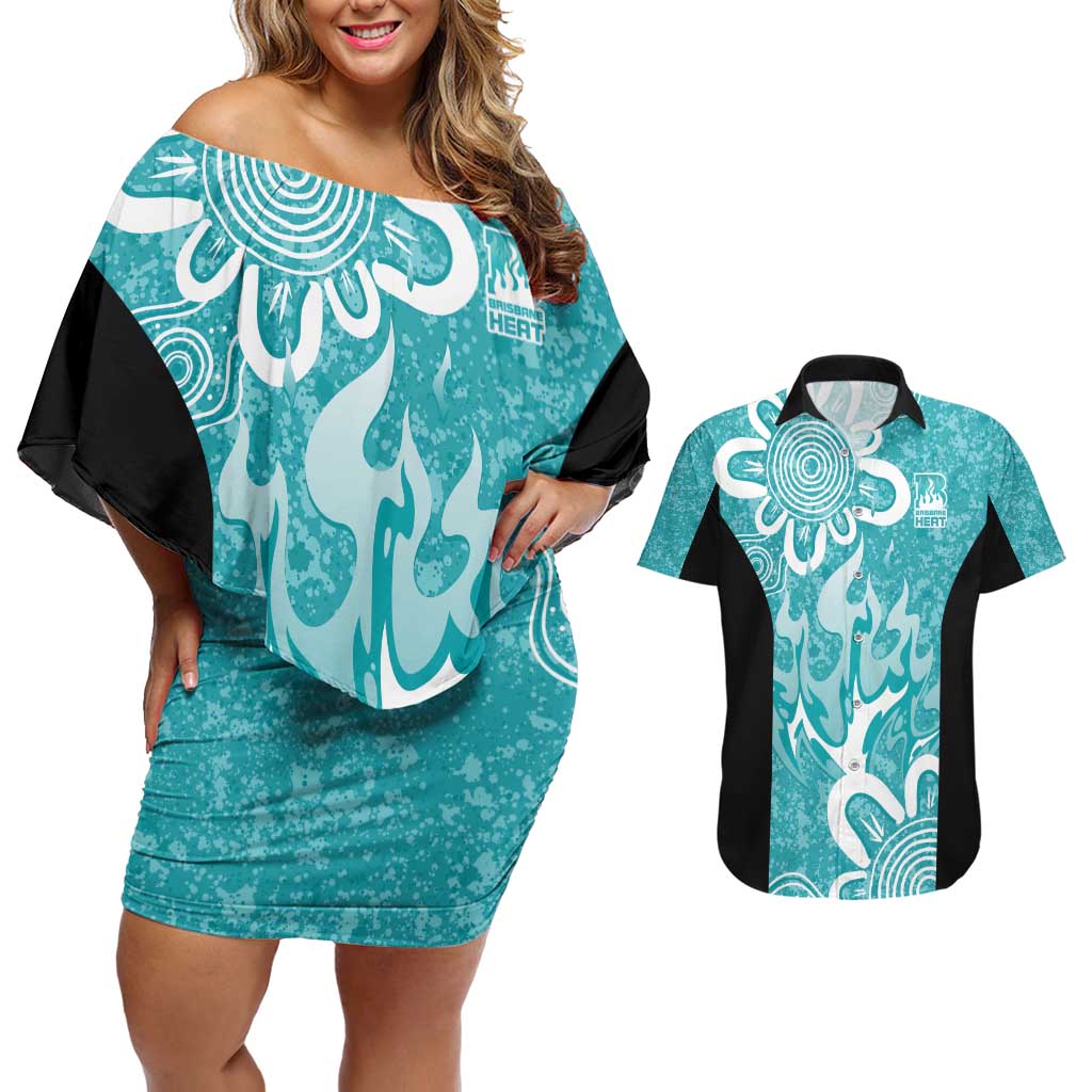 Brisbane Heat Custom Couples Matching Off Shoulder Short Dress and Hawaiian Shirt Minimalism Aboriginal