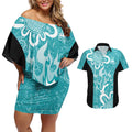 Brisbane Heat Custom Couples Matching Off Shoulder Short Dress and Hawaiian Shirt Minimalism Aboriginal