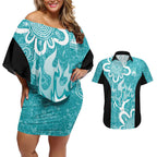Brisbane Heat Custom Couples Matching Off Shoulder Short Dress and Hawaiian Shirt Minimalism Aboriginal