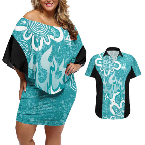 Brisbane Heat Custom Couples Matching Off Shoulder Short Dress and Hawaiian Shirt Minimalism Aboriginal