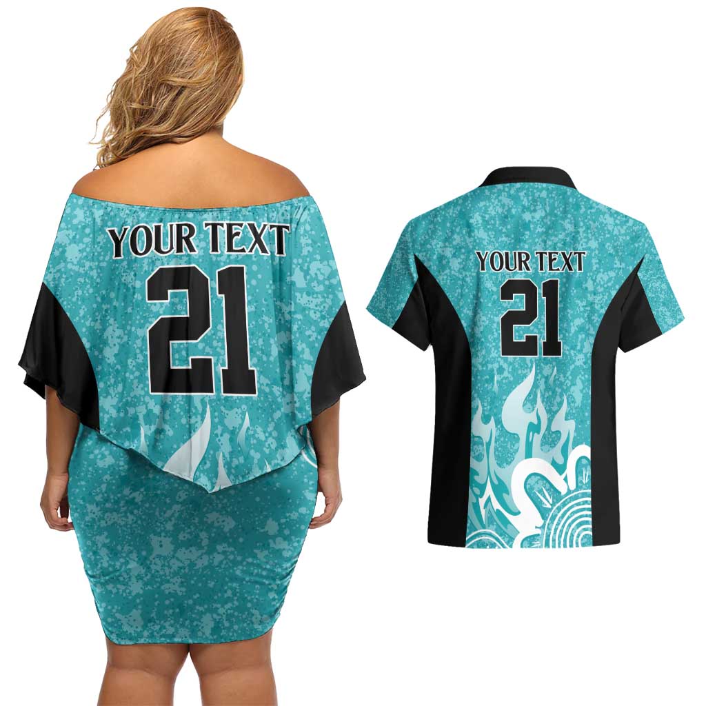Brisbane Heat Custom Couples Matching Off Shoulder Short Dress and Hawaiian Shirt Minimalism Aboriginal