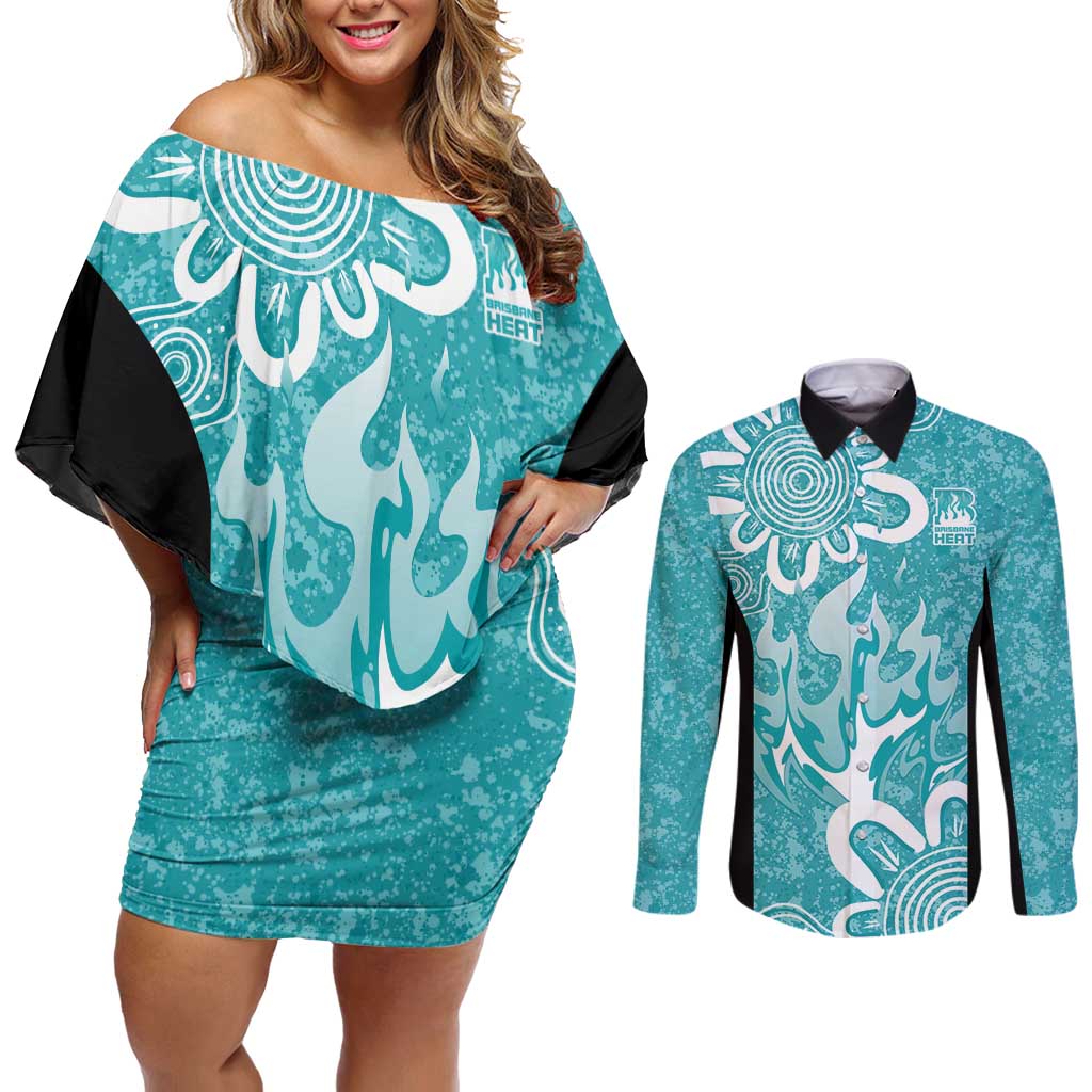 Brisbane Heat Custom Couples Matching Off Shoulder Short Dress and Long Sleeve Button Shirt Minimalism Aboriginal