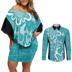 Brisbane Heat Custom Couples Matching Off Shoulder Short Dress and Long Sleeve Button Shirt Minimalism Aboriginal
