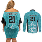 Brisbane Heat Custom Couples Matching Off Shoulder Short Dress and Long Sleeve Button Shirt Minimalism Aboriginal