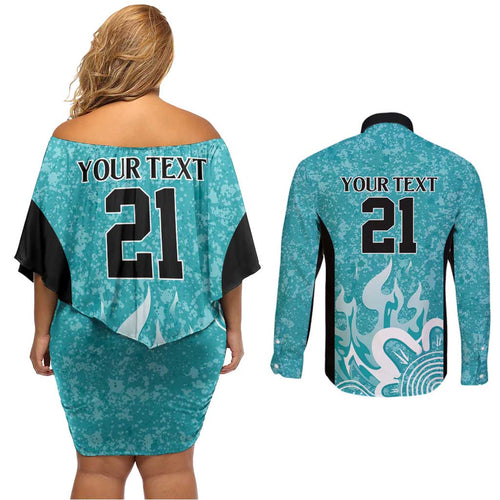 Brisbane Heat Custom Couples Matching Off Shoulder Short Dress and Long Sleeve Button Shirt Minimalism Aboriginal