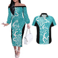 Brisbane Heat Custom Couples Matching Off The Shoulder Long Sleeve Dress and Hawaiian Shirt Minimalism Aboriginal