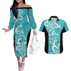 Brisbane Heat Custom Couples Matching Off The Shoulder Long Sleeve Dress and Hawaiian Shirt Minimalism Aboriginal