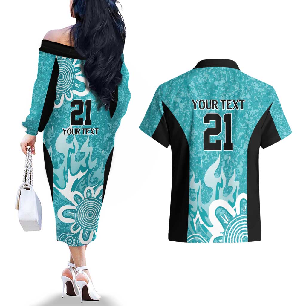 Brisbane Heat Custom Couples Matching Off The Shoulder Long Sleeve Dress and Hawaiian Shirt Minimalism Aboriginal