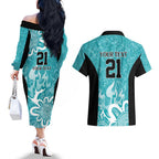 Brisbane Heat Custom Couples Matching Off The Shoulder Long Sleeve Dress and Hawaiian Shirt Minimalism Aboriginal
