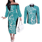 Brisbane Heat Custom Couples Matching Off The Shoulder Long Sleeve Dress and Long Sleeve Button Shirt Minimalism Aboriginal