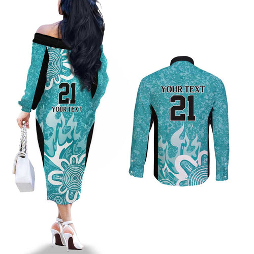 Brisbane Heat Custom Couples Matching Off The Shoulder Long Sleeve Dress and Long Sleeve Button Shirt Minimalism Aboriginal