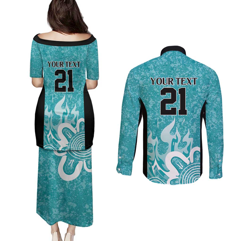 Brisbane Heat Custom Couples Matching Puletasi and Long Sleeve Button Shirt Minimalism Aboriginal