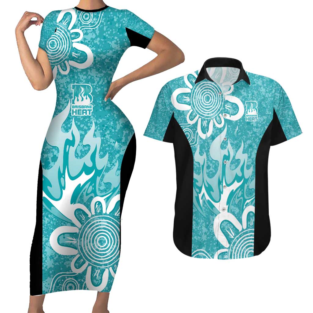 Brisbane Heat Custom Couples Matching Short Sleeve Bodycon Dress and Hawaiian Shirt Minimalism Aboriginal