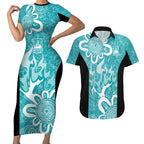 Brisbane Heat Custom Couples Matching Short Sleeve Bodycon Dress and Hawaiian Shirt Minimalism Aboriginal