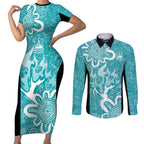 Brisbane Heat Custom Couples Matching Short Sleeve Bodycon Dress and Long Sleeve Button Shirt Minimalism Aboriginal