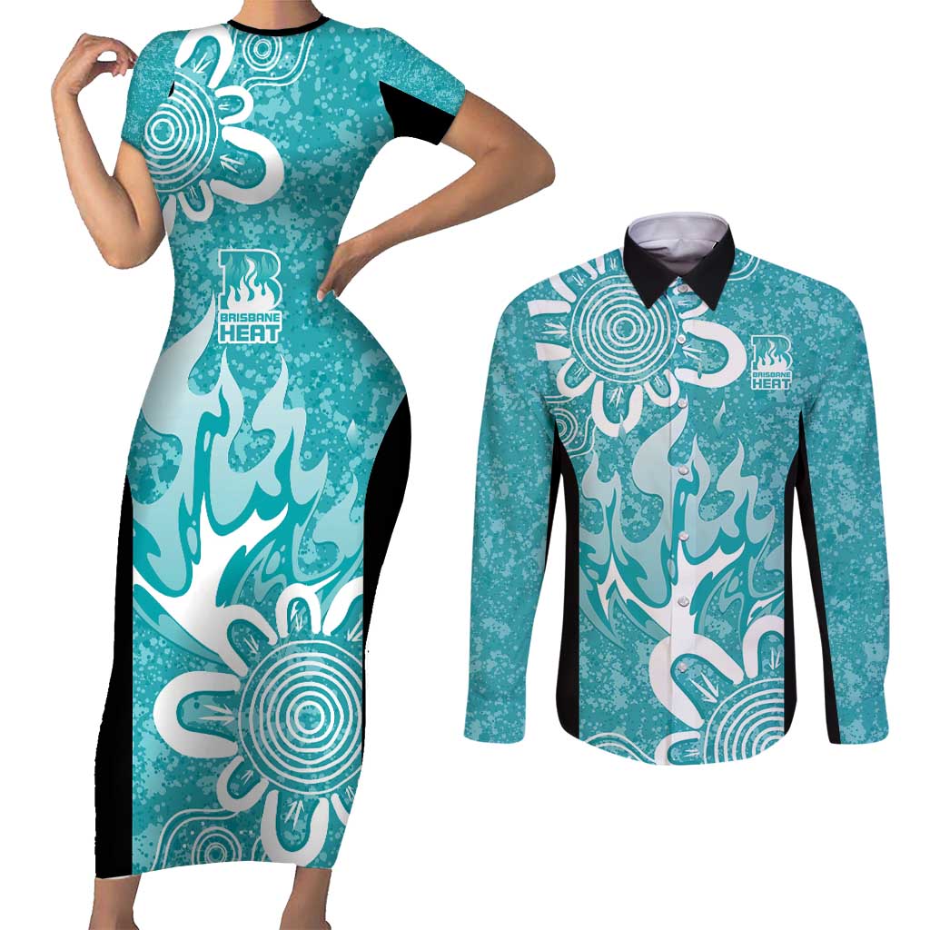 Brisbane Heat Custom Couples Matching Short Sleeve Bodycon Dress and Long Sleeve Button Shirt Minimalism Aboriginal