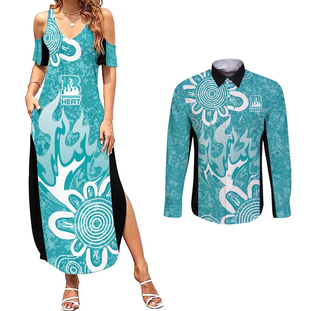 Brisbane Heat Custom Couples Matching Summer Maxi Dress and Long Sleeve Button Shirt Minimalism Aboriginal