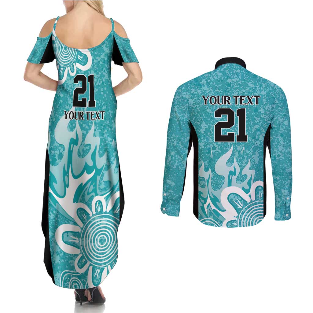 Brisbane Heat Custom Couples Matching Summer Maxi Dress and Long Sleeve Button Shirt Minimalism Aboriginal