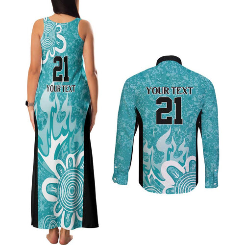 Brisbane Heat Custom Couples Matching Tank Maxi Dress and Long Sleeve Button Shirt Minimalism Aboriginal