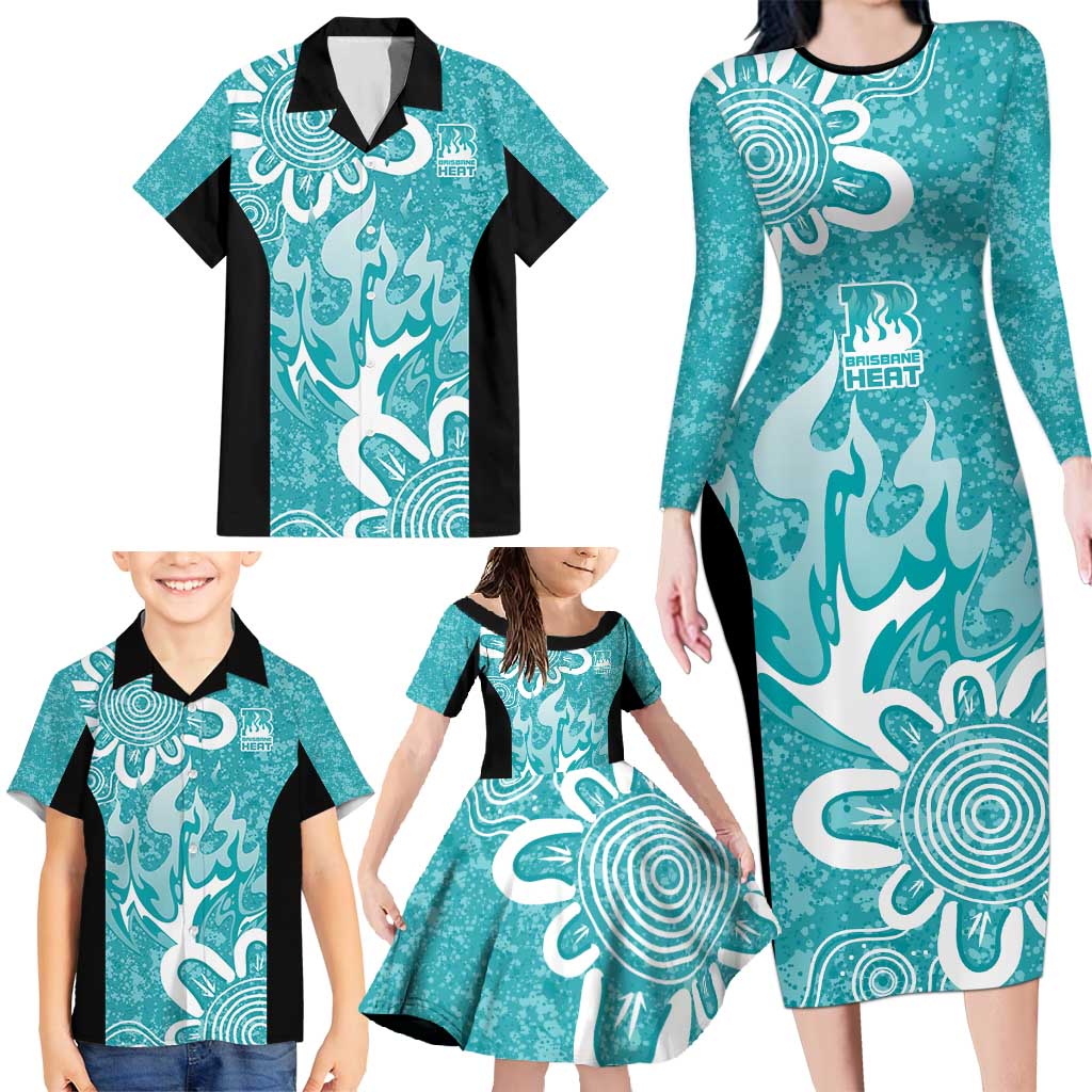 Brisbane Heat Custom Family Matching Long Sleeve Bodycon Dress and Hawaiian Shirt Minimalism Aboriginal
