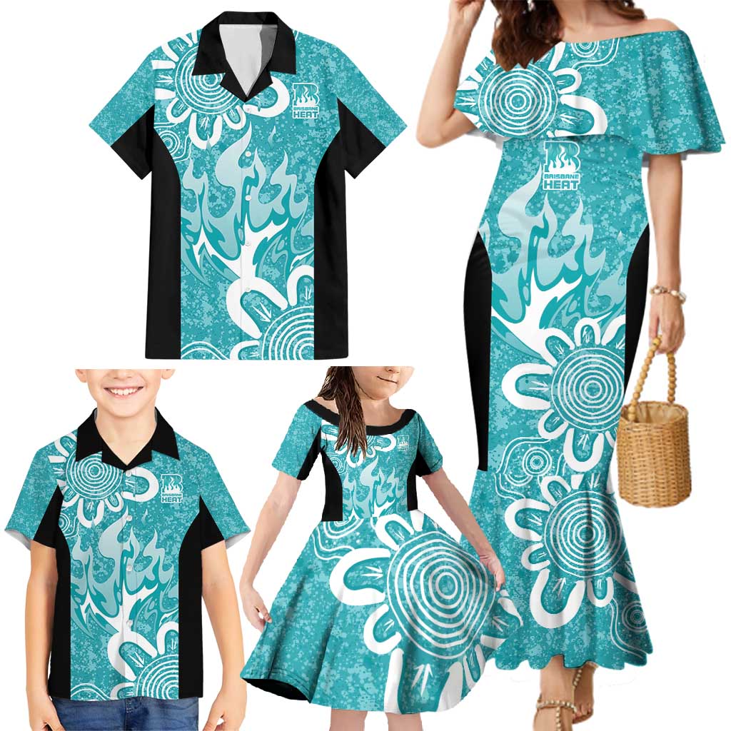 Brisbane Heat Custom Family Matching Mermaid Dress and Hawaiian Shirt Minimalism Aboriginal
