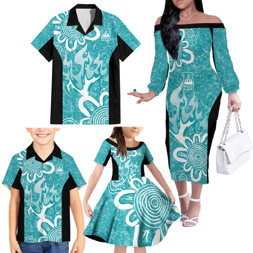 Brisbane Heat Custom Family Matching Off The Shoulder Long Sleeve Dress and Hawaiian Shirt Minimalism Aboriginal