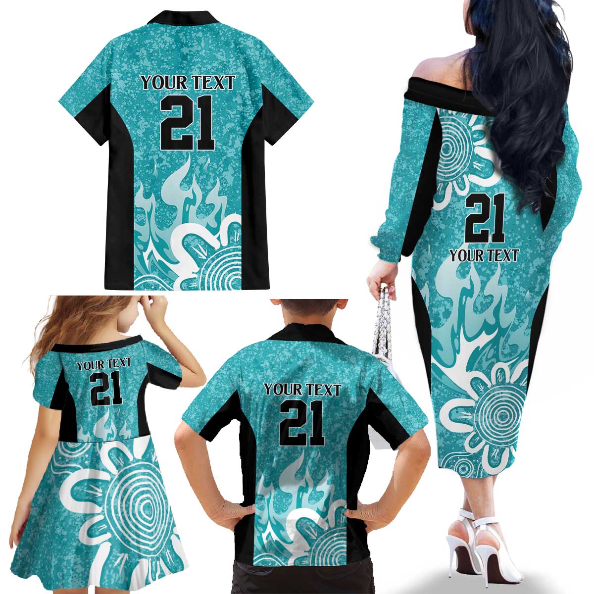 Brisbane Heat Custom Family Matching Off The Shoulder Long Sleeve Dress and Hawaiian Shirt Minimalism Aboriginal