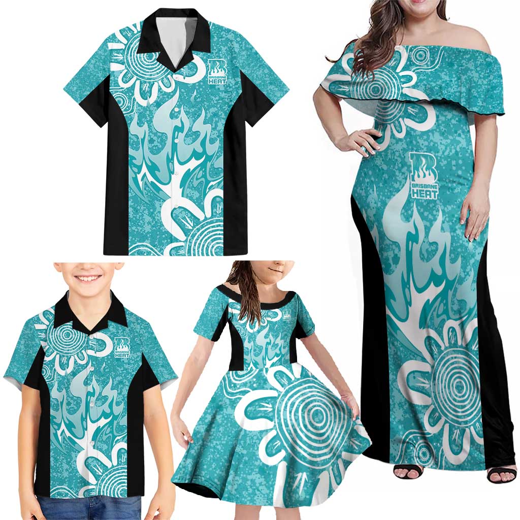 Brisbane Heat Custom Family Matching Off Shoulder Maxi Dress and Hawaiian Shirt Minimalism Aboriginal