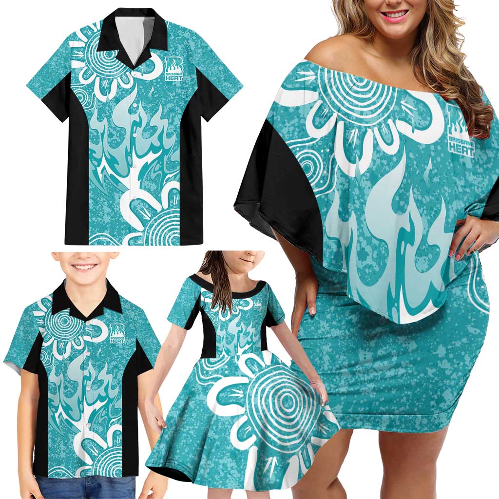 Brisbane Heat Custom Family Matching Off Shoulder Short Dress and Hawaiian Shirt Minimalism Aboriginal
