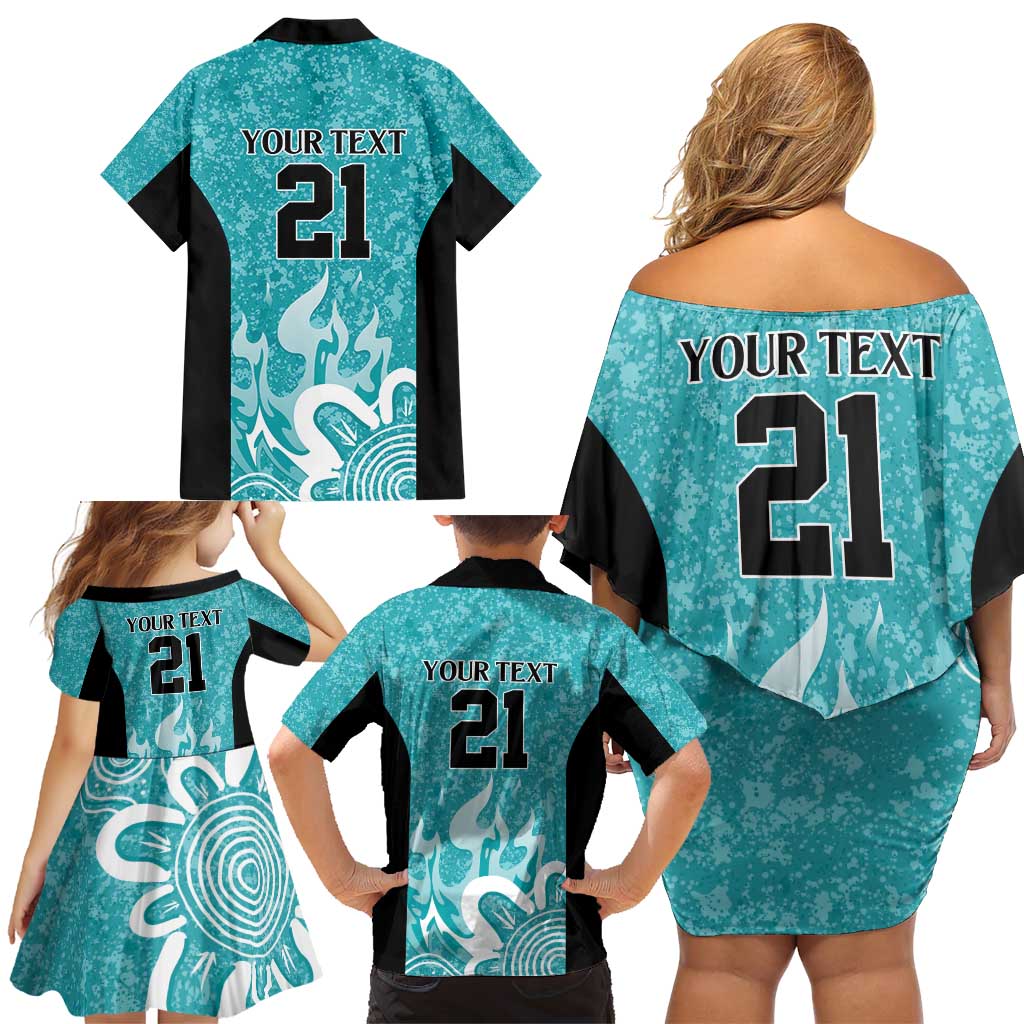 Brisbane Heat Custom Family Matching Off Shoulder Short Dress and Hawaiian Shirt Minimalism Aboriginal