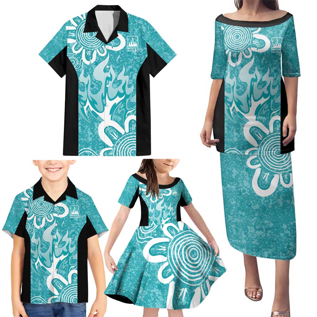 Brisbane Heat Custom Family Matching Puletasi and Hawaiian Shirt Minimalism Aboriginal